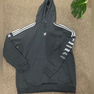 Adidas Men's Dark Gray Hoodie with White Stripes